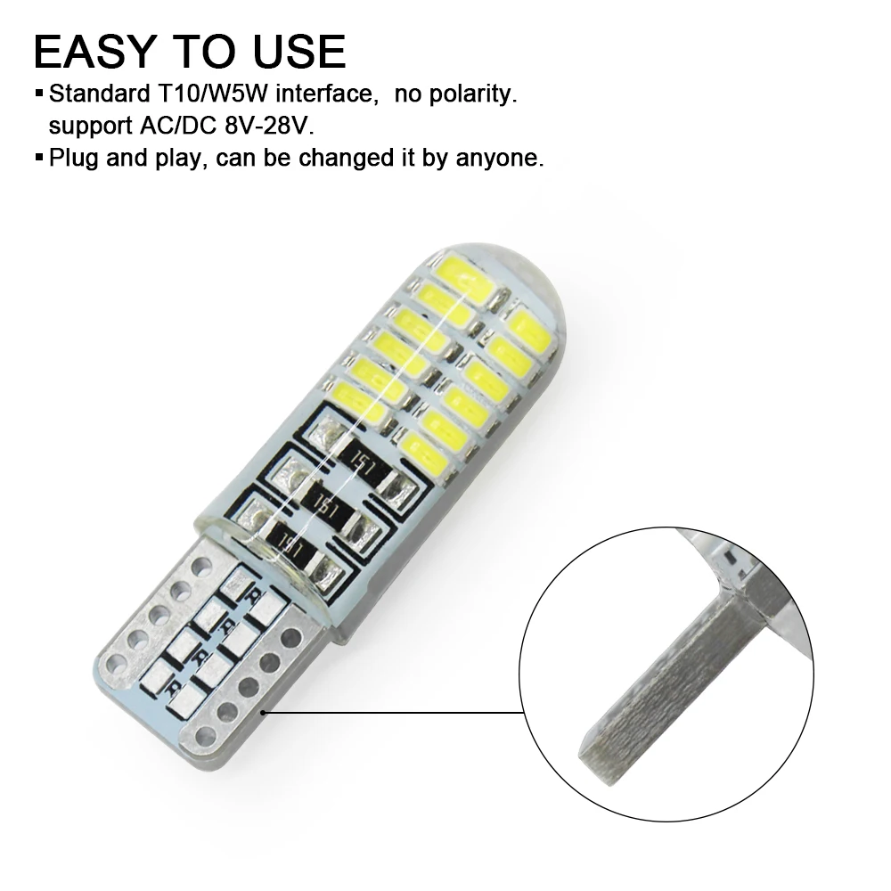 Автомобильная лампа стояночного сигнала 10xT10 W5W T10 168 194 24SMD 3014 светодиодная с