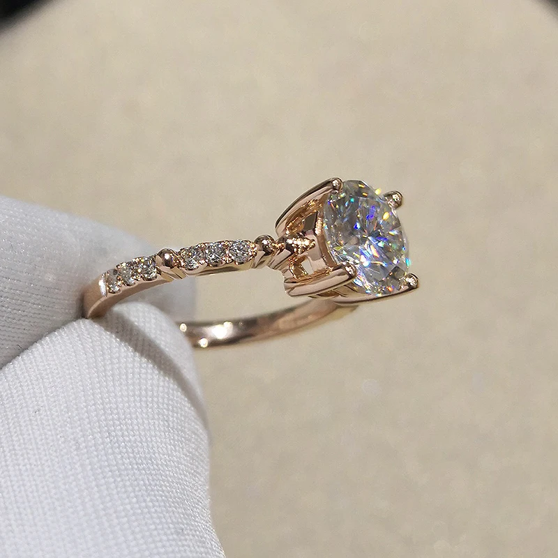 Solid 18K Yellow Gold Au750 1Ct 6.5mm Round Brilliant Cut Moissanites 4 Prong Ring Engagment Solarite For Women | Украшения и