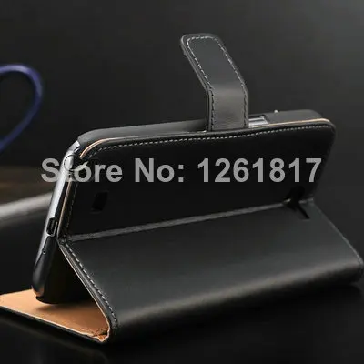 Black Genuine Leather Wallet Stand Case for Samsung Galaxy Note 2 II N7100 Mobile Phone Bag Cover with Card Holder Flip Book| |