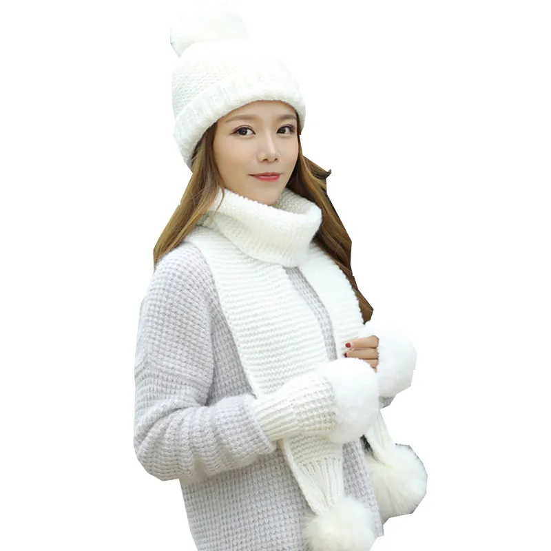 Женские зимние шапки шарфы перчатки набор хлопчатобумажная шерстяная вязаная