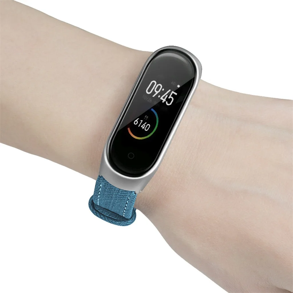 Браслет Correa Mi Band 4 для Xiaomi синий джинсовый браслет металлический корпус ремешок