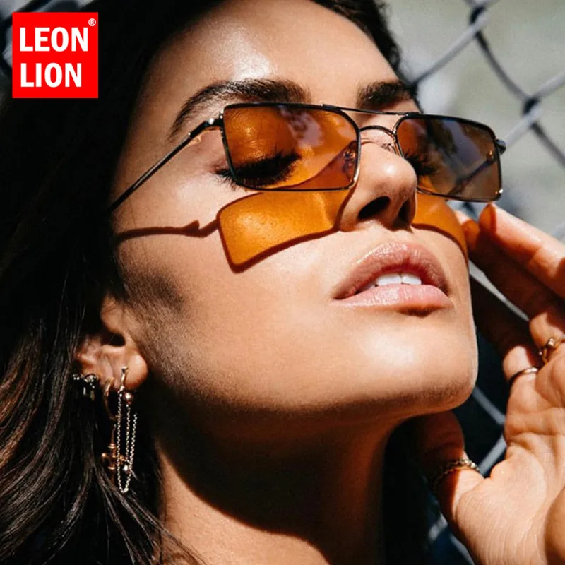 LeonLion 2021 классические прямоугольные зеркальные солнцезащитные очки женские