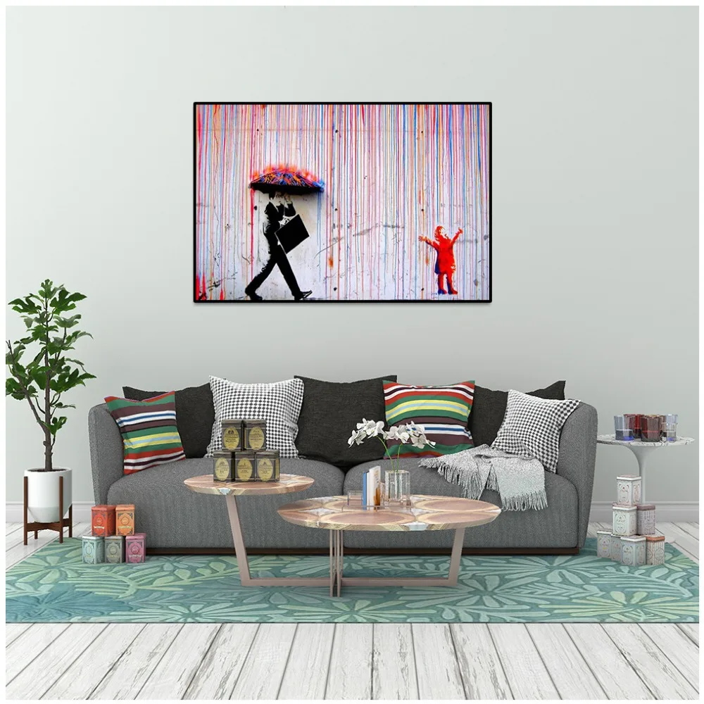 

Banksy Art Colorful Rain Wall Canvas Wall Art Painting Living Room Posters And Prints Home Decoration Canvas Painting