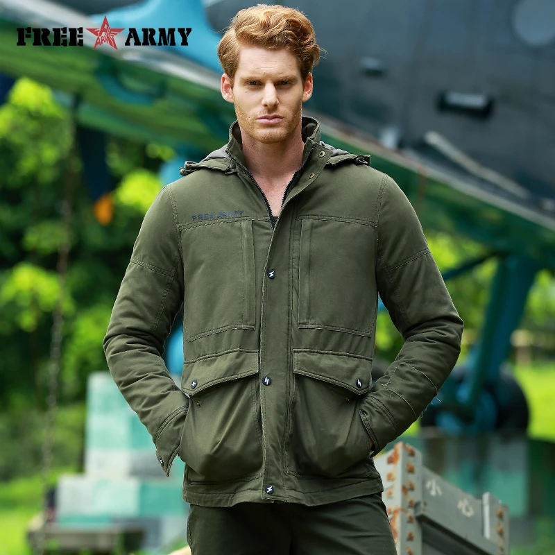 

FreeArmy M-4XL Men Padded Parka Cotton Coat Winter Thick Jacket Mens Big Pockets Solid Green Outwear Hooded Jacket Male Clothing