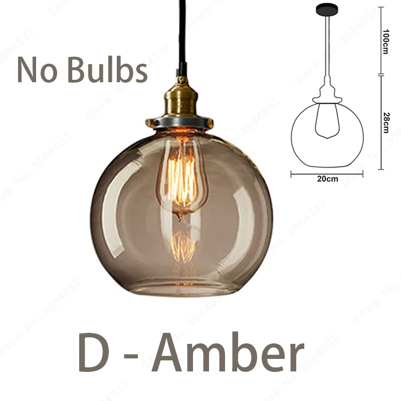 Amber-D BDBQBL светодиодный Лофт винтажная подвесная люстра, подвесные светильники подвесной светильник стеклянный канат промышленный дымчатый серый Colgante Luster кухонный сад - Цвет корпуса: Amber-D