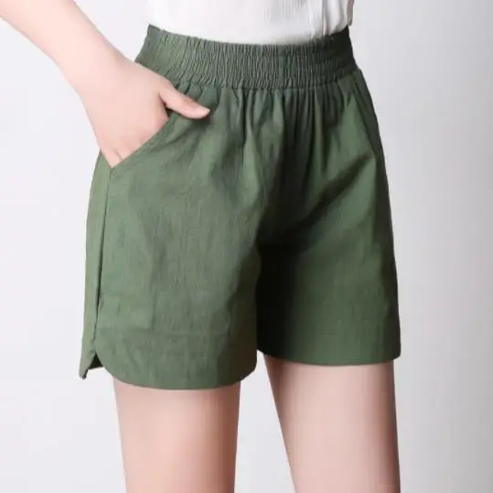 Женские шорты большого размера 4XL летние свободные из хлопка и льна с эластичным