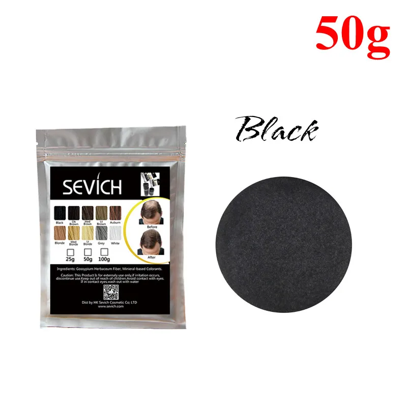 50g Black Sevich 100 г волокна волос 10 цветов кератиновые волосы строительное волокно порошок мгновенный рост волос волокна пополнение 50 г Уход за волосами продукт - Цвет: 50g Black