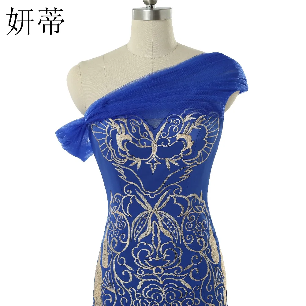 Элегантное атласное с юбкой русалкой вечернее платье вышивкой 2017 одним плечом