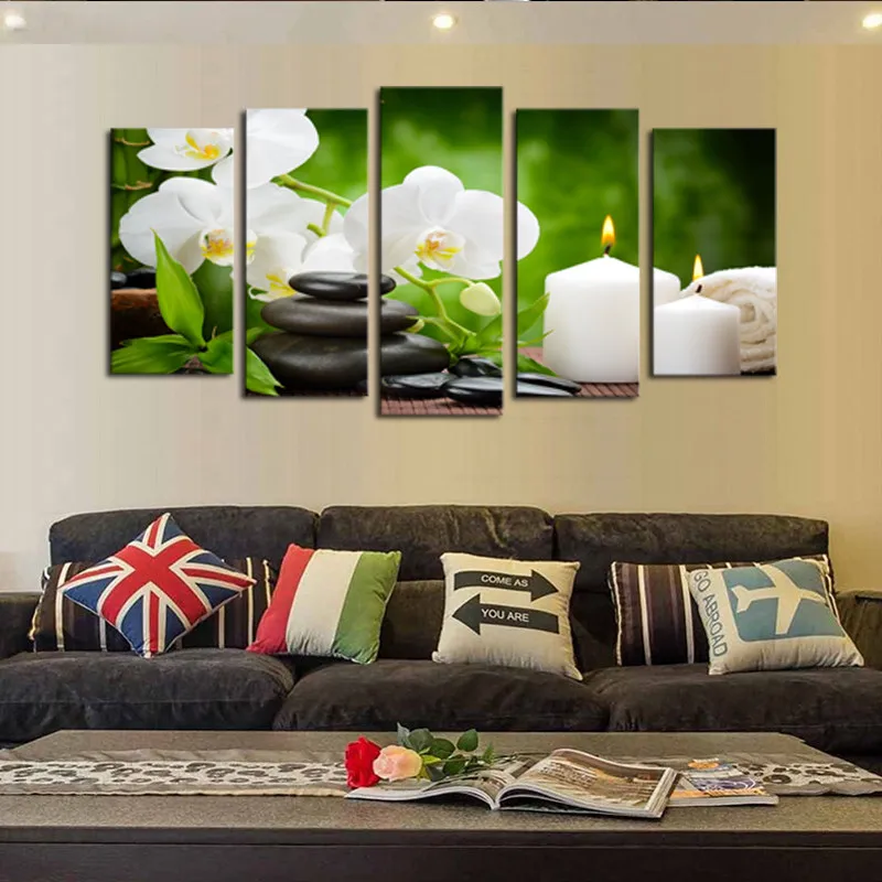 

5 Panel Modern Abstract Flower Painting On Canvas Wall Art Cuadros Flowers Picture Home Decor For Living Wall Art Room Frame