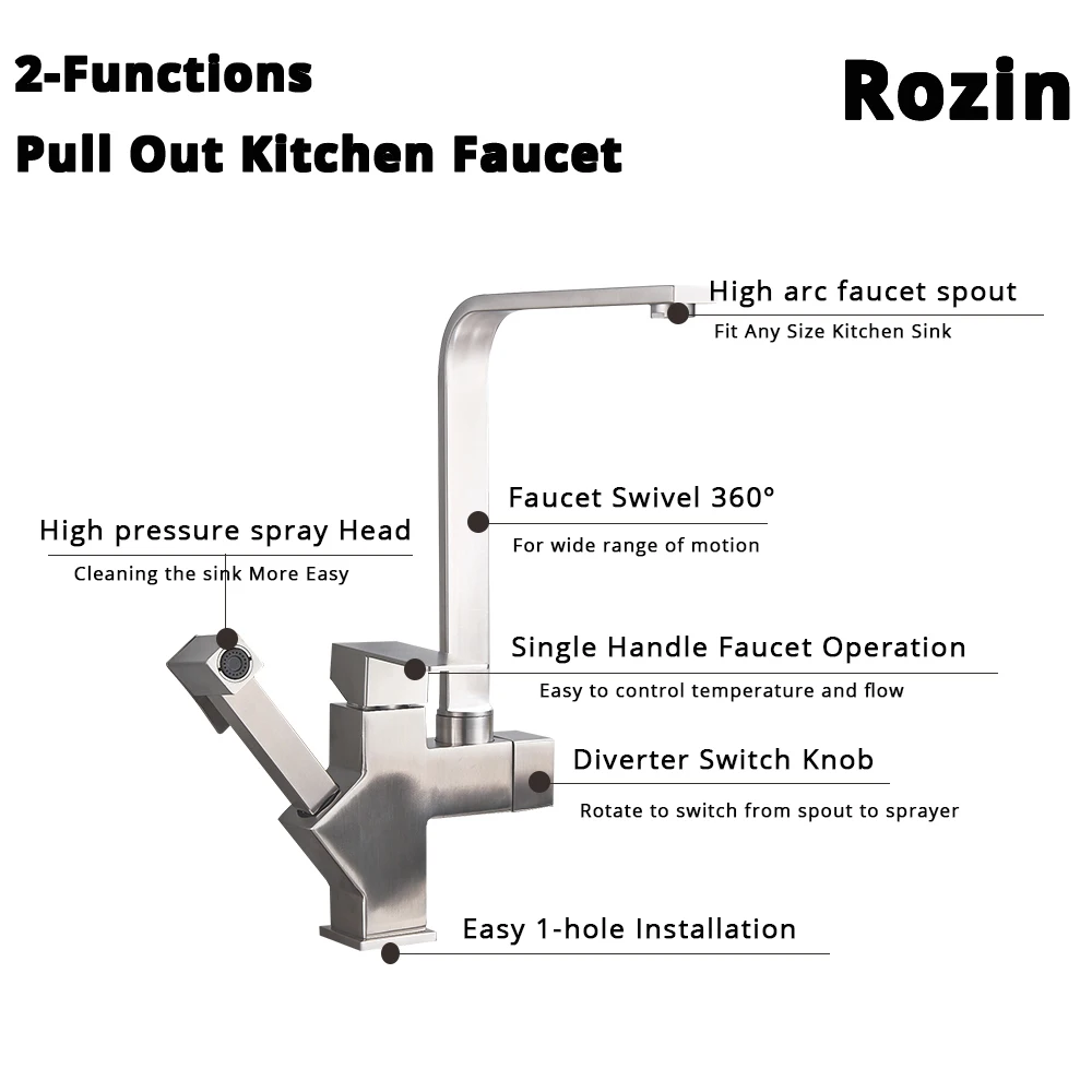 Роскошный Матовый никелевый кран выдвижной и смеситель для кухонной раковины