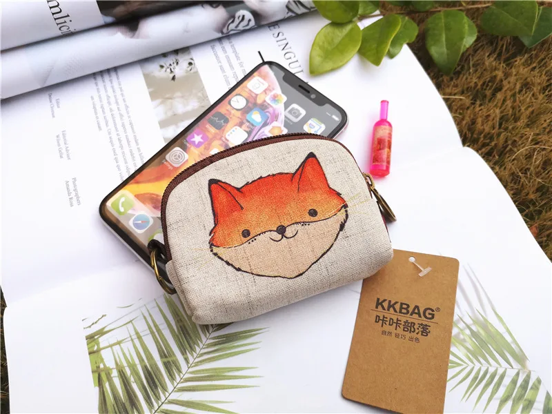 Милый короткий кошелек, Женский винтажный холщовый чехол, кошелек для монет, Дамский держатель для карт, клатч, детский мультипликационный Тоторо/лиса/сова, маленькие кошельки для мелочи