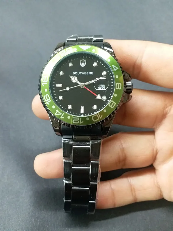 Зеленый Роскошные мужские часы от ведущего бренда GMT, кварцевые часы, деловые светящиеся сапфировые часы из нержавеющей стали, часы daytona 4,4 см - Цвет: Зеленый