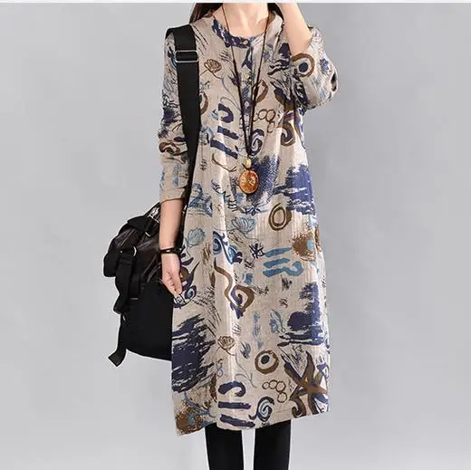 Женское платье с хлопковой линией Clobee Свободное длинное большого размера в