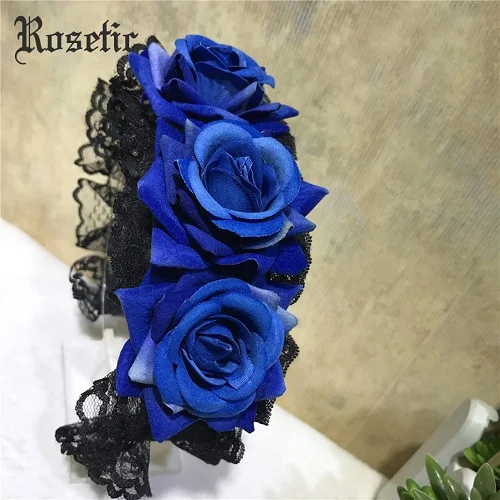 Royal Blue Rosetic Готическая милая Лолита Принцесса повязки для волос розовый черный кружево женские аксессуары для волос винтажный модный головной убор Готическая головная лента - Цвет: Royal Blue