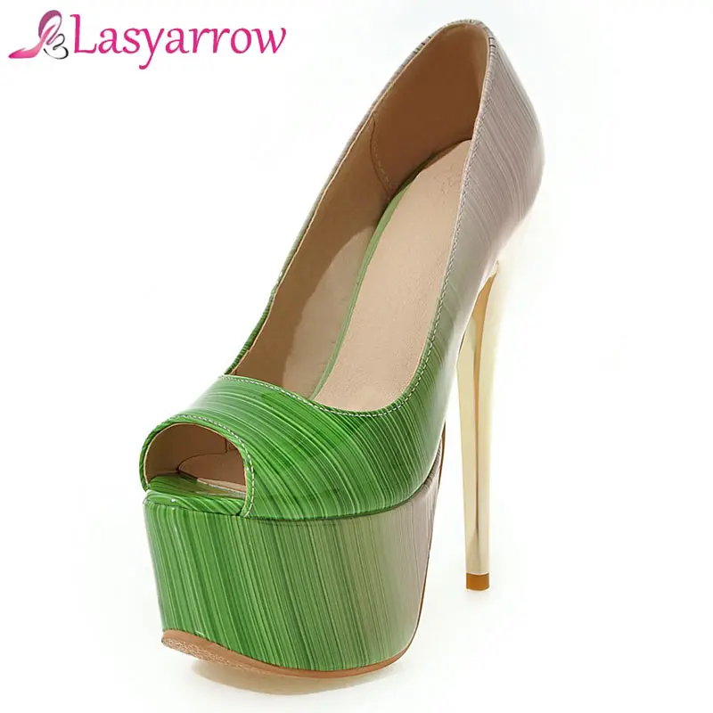 Lasyarrow Women Sexy High Heels Platform Stiletto Pumps Ladies Patent Leather Shallow Slip On Peep Toe Office Shoes Large Size48 | Обувь
