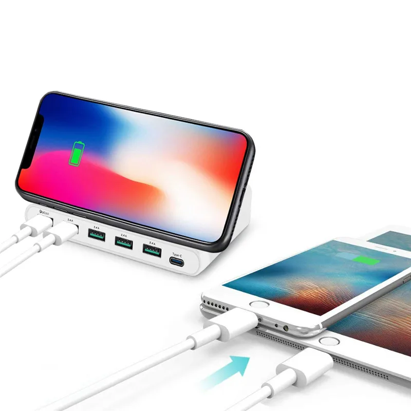 USLION 60 Вт Qi Беспроводное зарядное устройство для Iphone X XS MAX Мульти USB Cargador Movil Quick Charge 3,0 быстрое зарядное устройство для samsung S10 S9 S8
