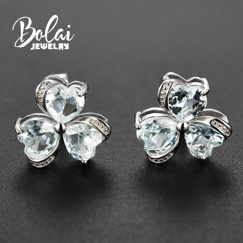 Bolaijewelry серьги в форме сердца с натуральным бразильским аквамарином драгоценные