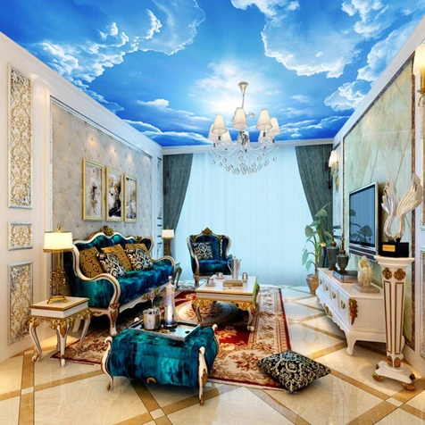 

Wholesale 3d Wall Ceiling Photo Murals with Cloud and Blue Sky for Living Room Bedroom Hall 3d Ceiling Murals HD Wall Fresco