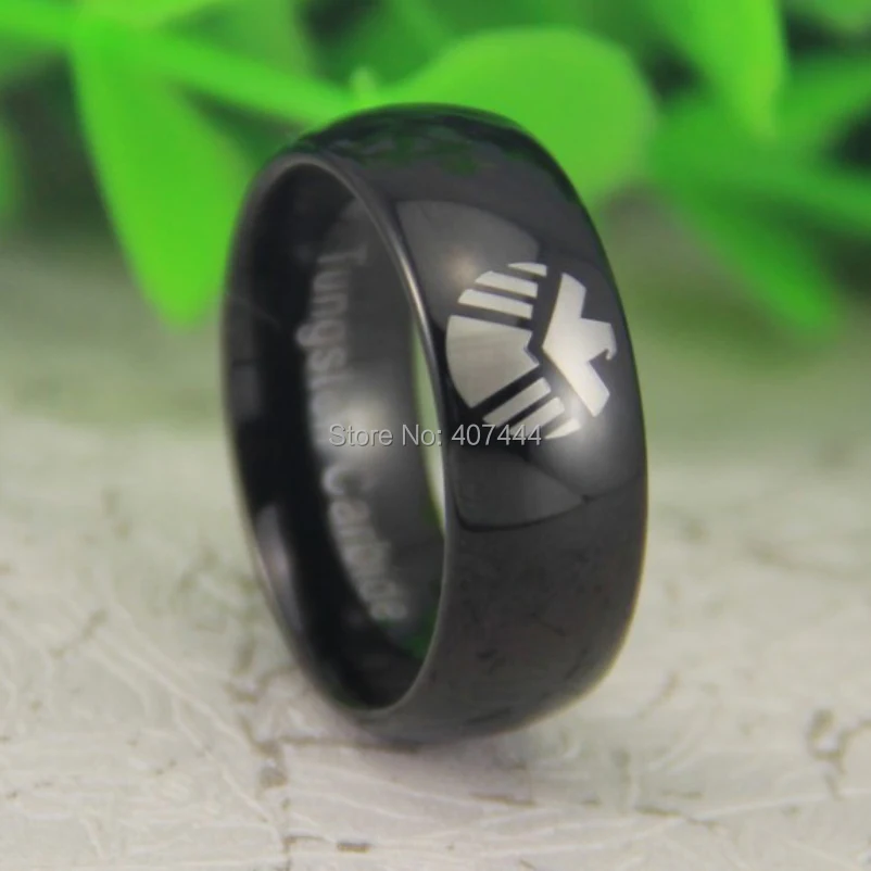 

Free Shipping USA UK Canada Russia Brazil Hot Sales 8MM Shiny Black Dome Marvel Agents of Shield Men's Wedding Tungsten Ring