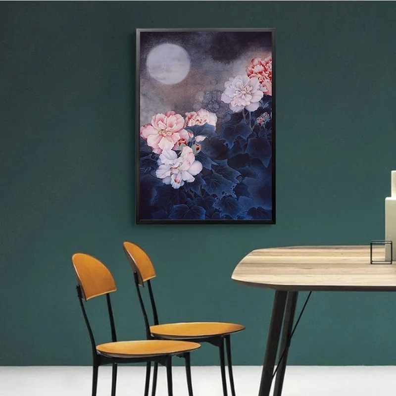 

Traditional Chinese Flower Poster Paintings Hallway The Moon Print Classic Bedroom Wall Art Pictures for Living Room Decoration