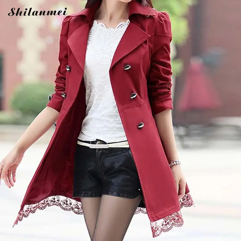 2019 Trench Coat For Women Spring Double Breasted Black Winter Abrigos Mujer Lace Casaco Feminino Autumn Outerwear Slim | Женская одежда