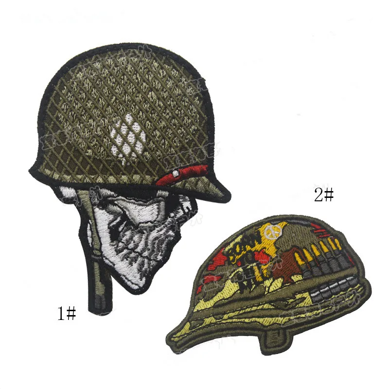 

3D Embroidery Badge Soldier Patch Human Head Helmet Tactical Badge Hook Circle Battle Armband Skull Pattern Army Patch