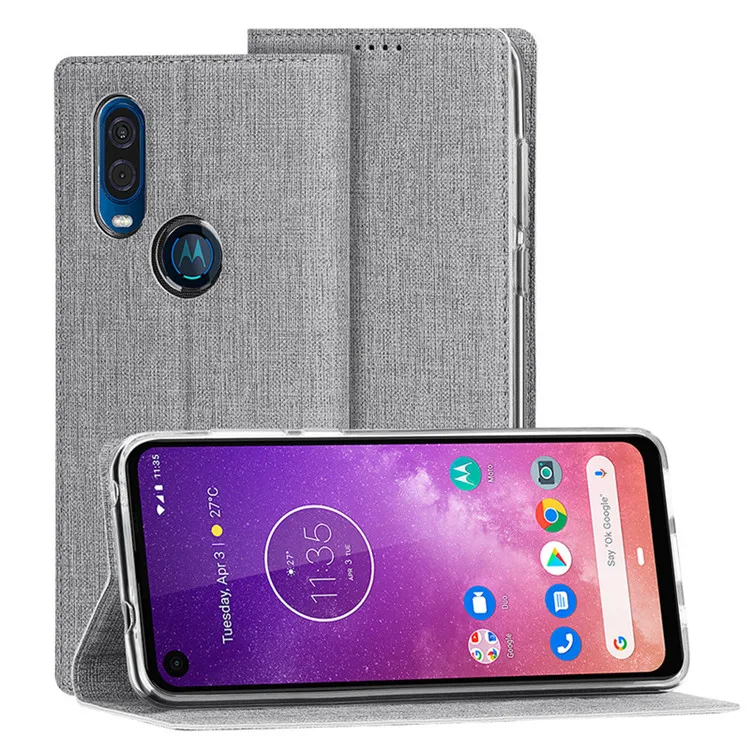 Винтажный тканевый чехол-книжка для Motorola Moto One Vision, кошелек с отделением для карт, магнитный чехол-книжка для Motorola Moto One Vision - Цвет: gray