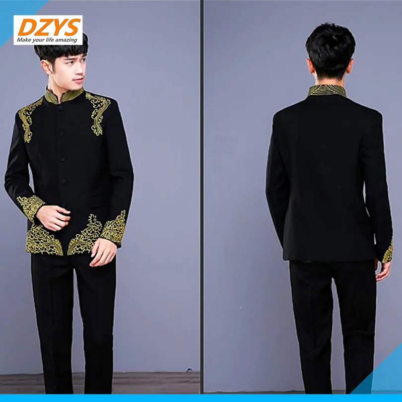 

Chorus Dance performance suit men's blue and white porcelain chorus dress Chinese wind Mao suit singer male host costume