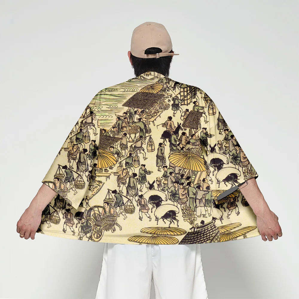 Kimono Cardigan Men Japanese Obi Male Yukata Men's Haori Short Outwear Japanese Samurai Clothing Traditional Japanese Clothing