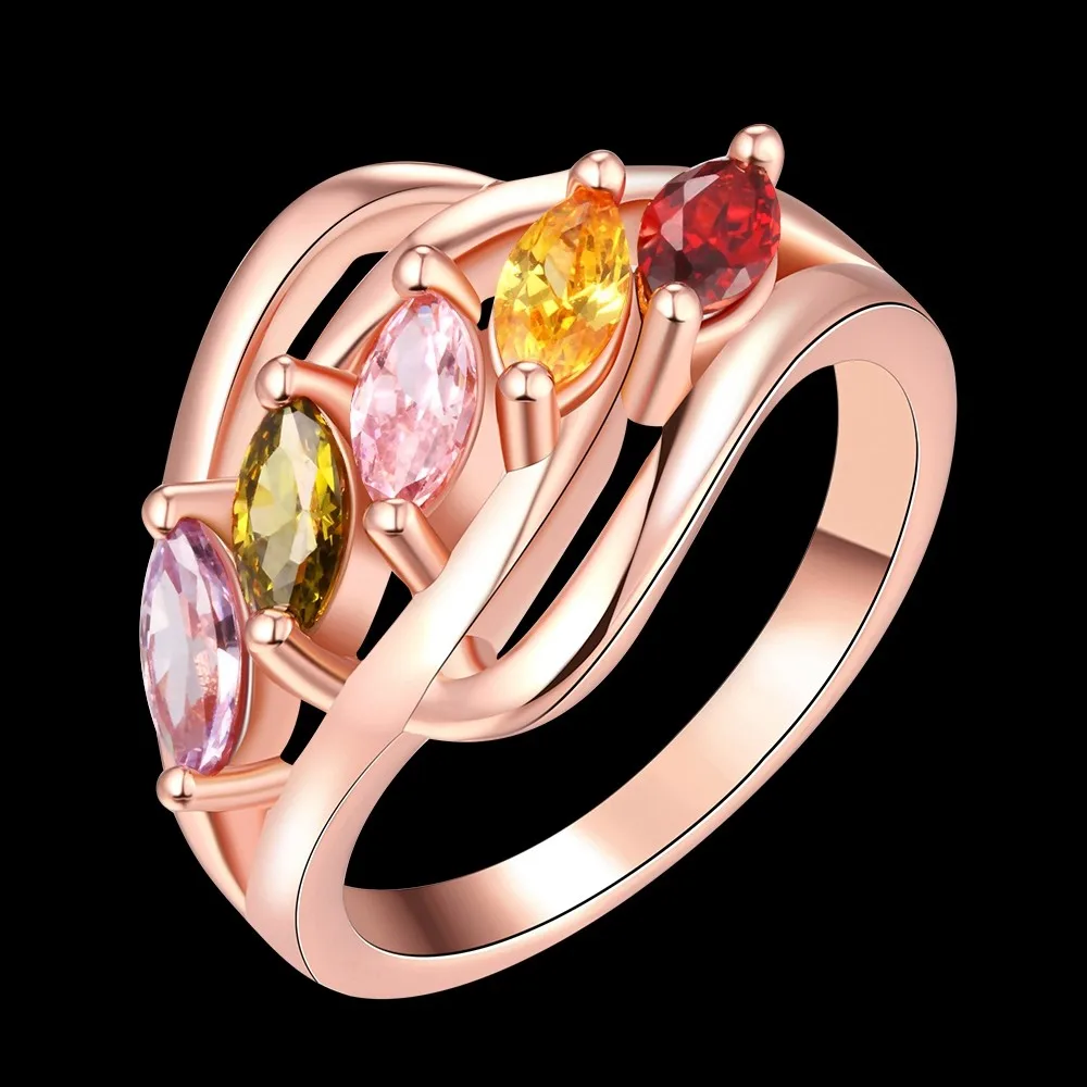 Women Fashion Rose Gold Color Ring Trendy Party Weeding Personality Geometric Zircon Multi | Украшения и аксессуары