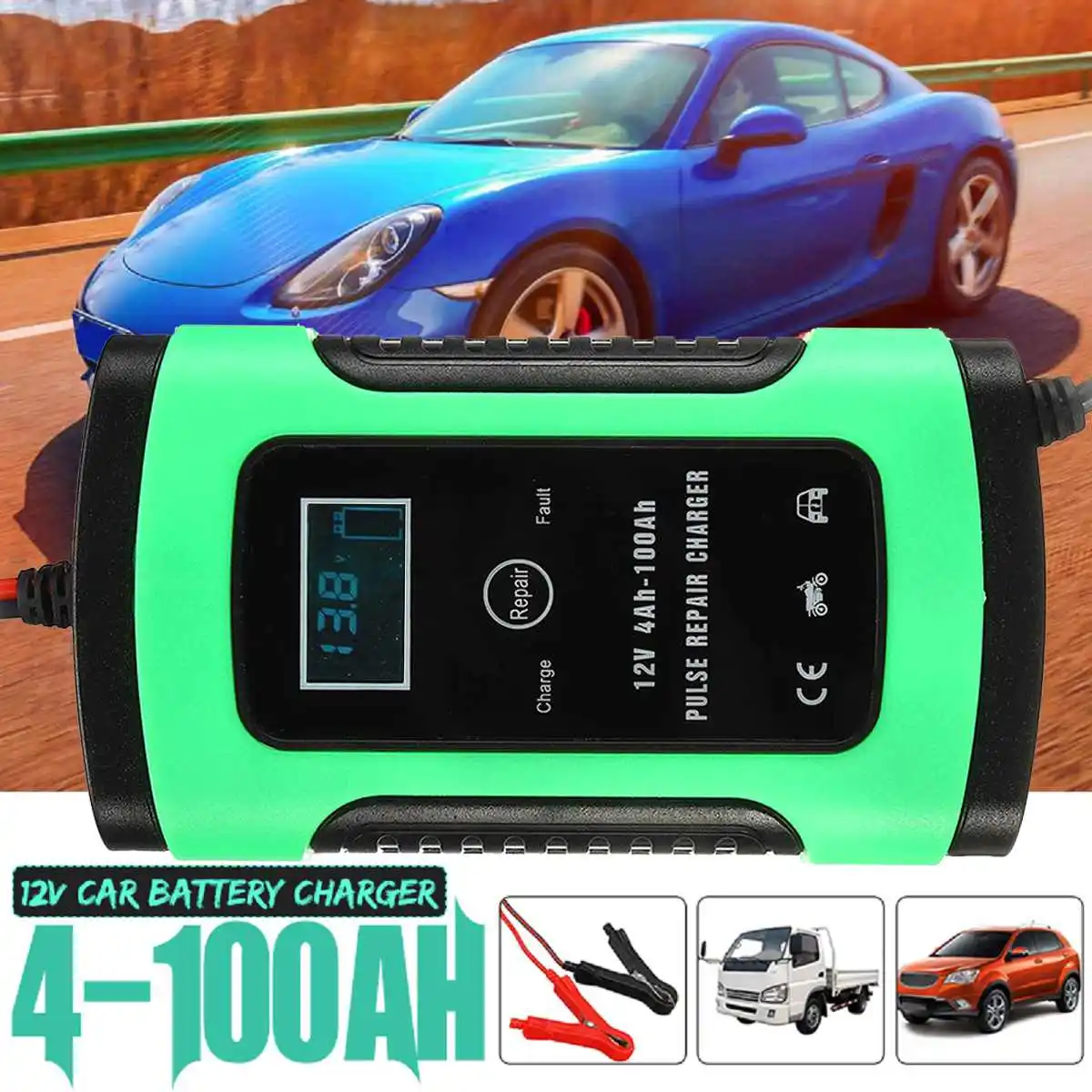 12V 5A Авто интеллигентая(ый) Батарея Зарядное устройство скачок стартер ЖК-дисплей интеллигентая(ый) 100-240V 100AH импульсов ремонт Тип