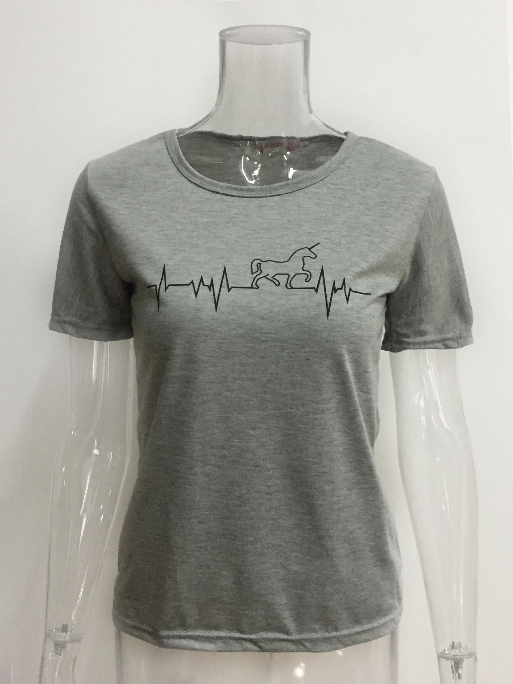 3 Color Plain T Shirt Women Cotton Elastic T-shirts Female Casual Tops Lovely Horse Printed Short Sleeve T-shirt Unicorn | Женская