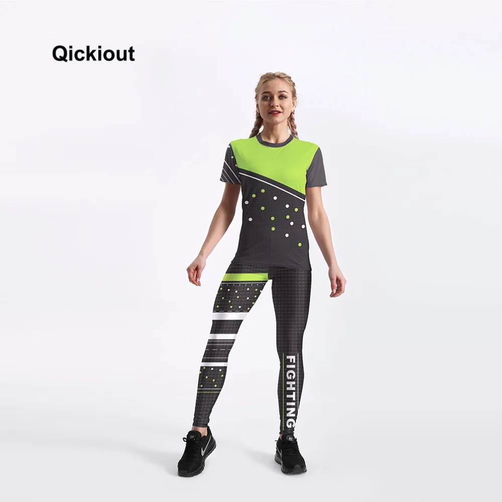 Женский летний костюм Qickitout зеленый с футболкой и леггинсами сексуальные длинные
