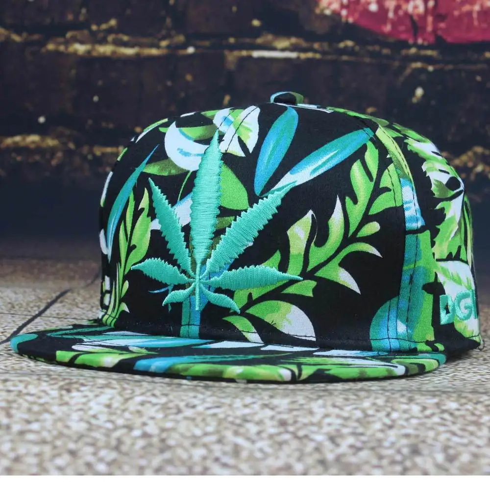 Лидер продаж Snapback повседневные Хип Хоп бейсболки Chapeu Bonet Gorra вышивка Зеленый Лист конопли цветочные шляпы с принтом для мужчин и женщин - Цвет: green