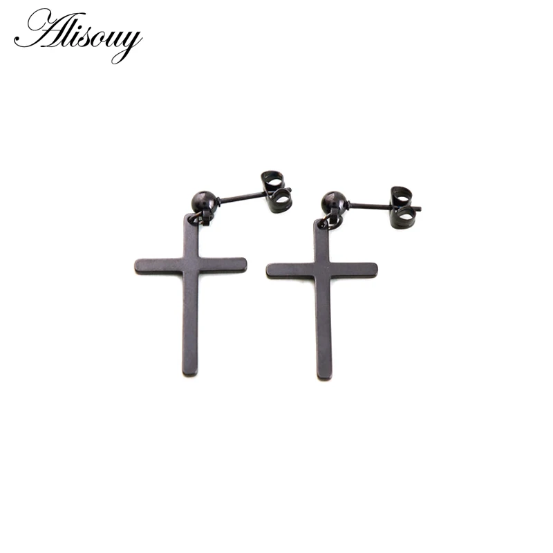 Style3 Black Alisouy 2 шт сережки-крестики унисекс серьги 4 стиля крест уха ювелирные изделия мужские женские модные серьги-гвоздики хирургическая сталь push back - Окраска металла: Style3 Black