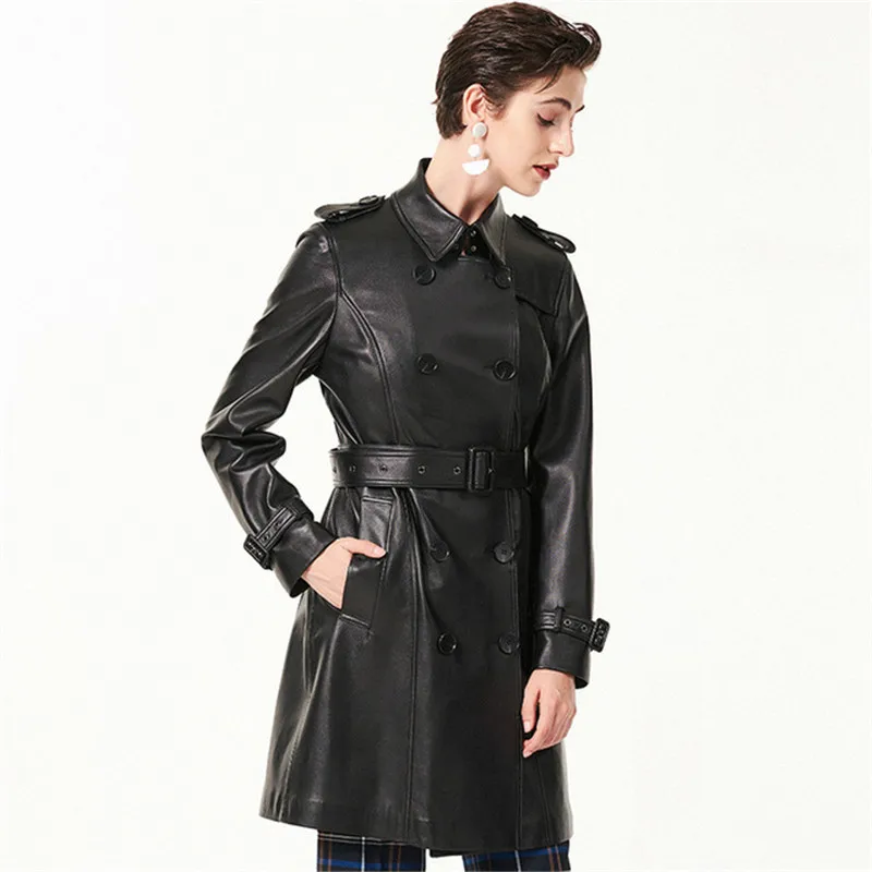 Куртка женская длинный тонкий Тренч из натуральной овчины 2019 | Женская одежда