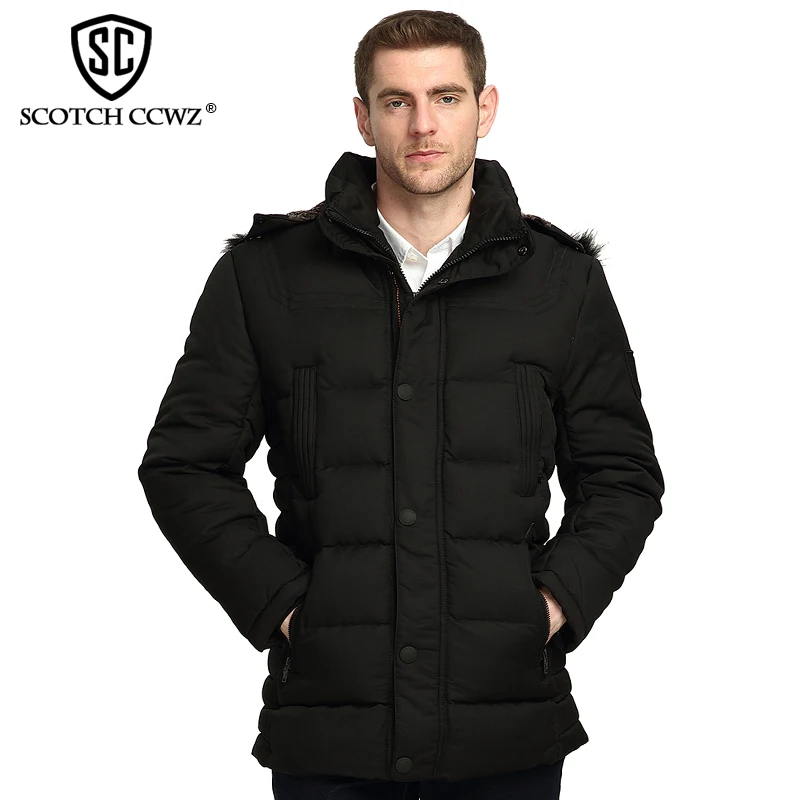 СКОТЧ CCWZ Марка Длинные Мода Толстые Зимняя Куртка Мужчины Парки Бизнес Теплые