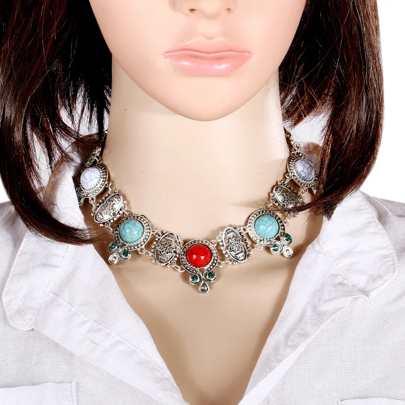 

Bohemian Carved Statement Choker Necklaces Fashion Jewelry Collier Femme Beads Necklaces Jewelry