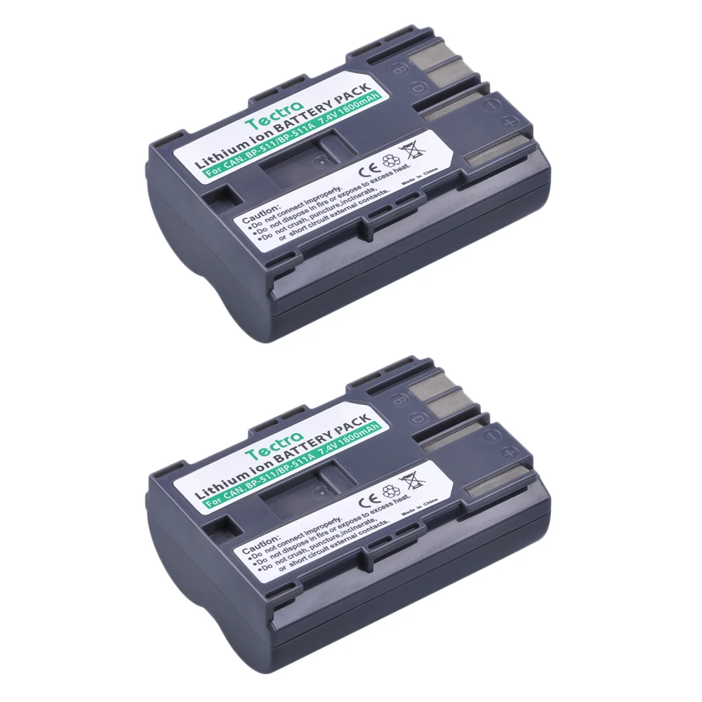 Tectra 2PCS 1800mAh BP 511 BP511 511A Аккумулятор для Canon G6 G5 G3 G2 G1 EOS 300D 50D 40D 30D 20D 5D MV300i батарея|bp