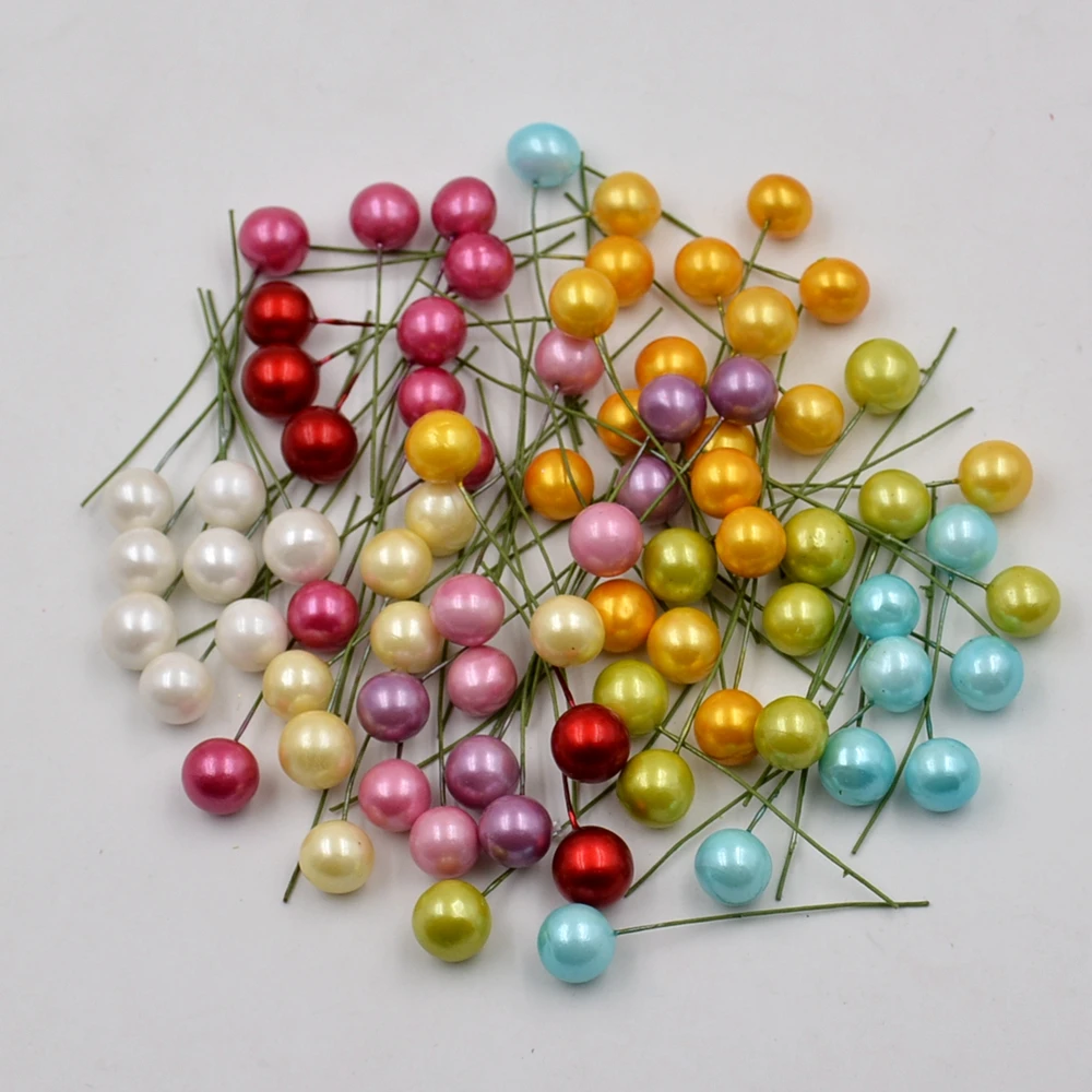 

400Pcs Mini Fake Berries Artificial Pearl Flower Stamens Wreath Making DIY Christmas Craft Supplies Cake Decoration Table Decor