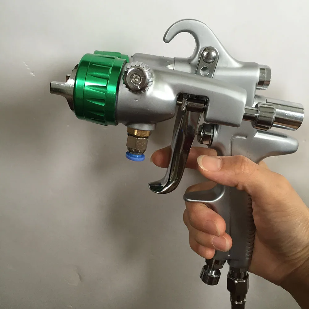 SAT1189 dual nozzle spray gun pressure feed pneumatic paint sprayer professional double nozzle chrome paint pneumatic spray gun