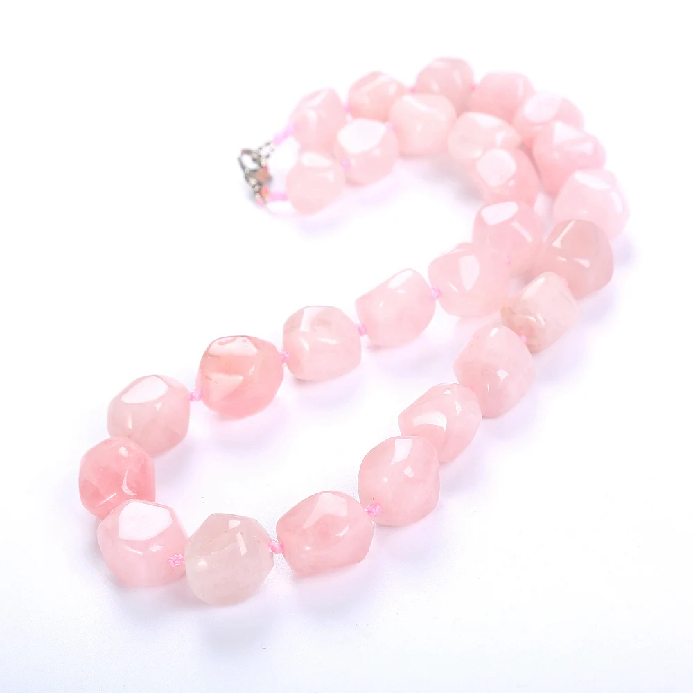 Natural Crystal Pendant Pink Stone Rose Quartz Necklace Women Miss Roller Cabochons Irregular Original Vintage Classic | Украшения и