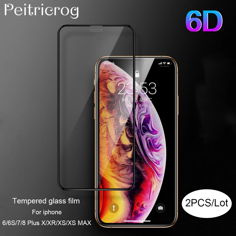 2 шт высокое разрешение полное покрытие 6D закаленное стекло для iPhone 7 8 6 6S Plus X XR XS MAX