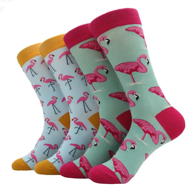 Новинка 2018 модные женские и мужские хлопковые носки с принтом Happy Flamingos теплые