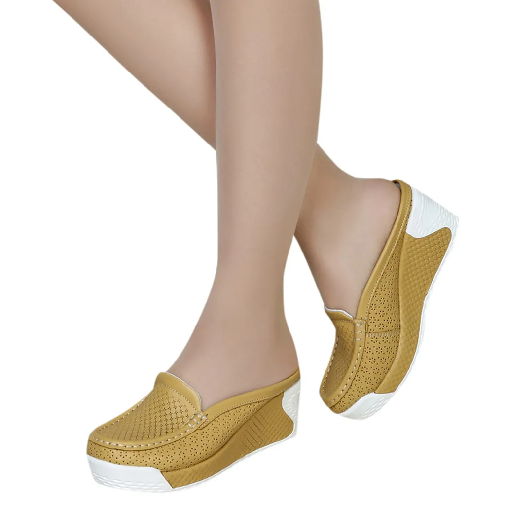 Zapatos de mujer; женская обувь; женские модные повседневные туфли на танкетке без застежки; однотонные Летние удобные туфли на танкетке