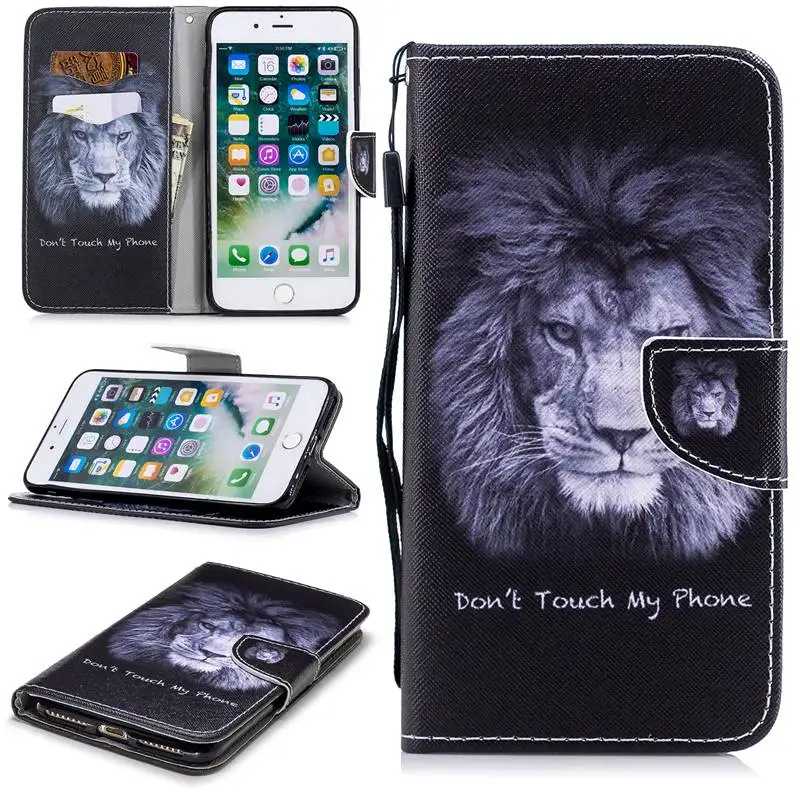 Роскошь для Coque iPhone 8 флип кожаный Capinha Para O 7 Plus сова кошка Лев цветок плюс |