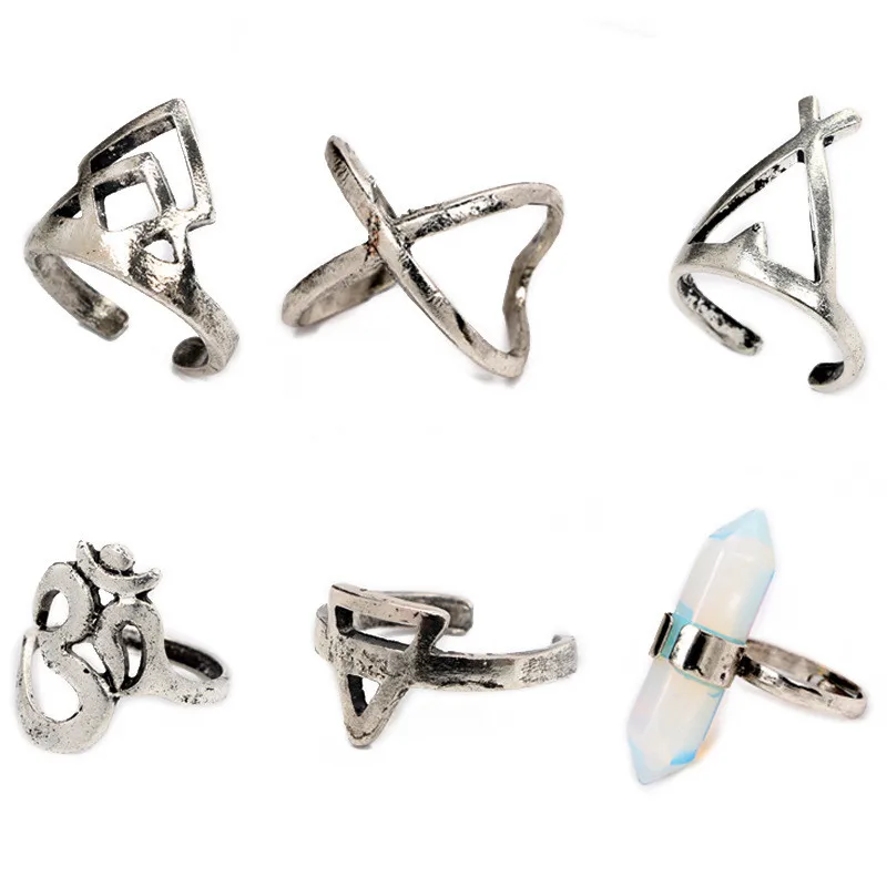 IFFURMON Vintage Wedding Ring Set Hollow Antique Silver Lucky Midi Rings Women Boho Jewelry Gypsy Adjustable Knuckle 6pcs | Украшения и