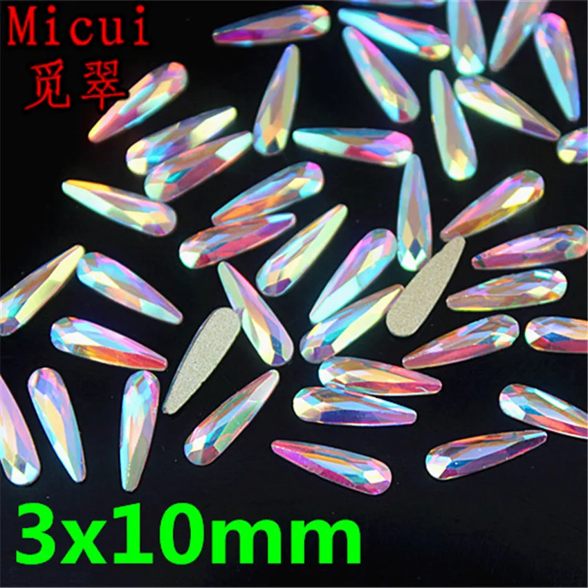 Micui 50 шт. 3*10 мм капли формы AB прозрачное стекло Кристалл Плоская задняя сторона