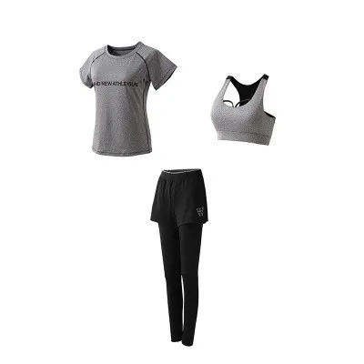 Light Gray trousers3 5 шт., женские наборы для тренировок, набор для йоги, одежда для бега, женская одежда из полиэстера, женская одежда для фитнеса, женская спортивная одежда с бюстгальтером - Цвет: Light Gray trousers3