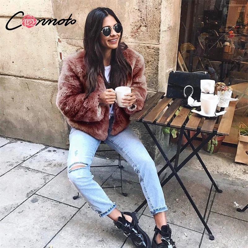 Conmoto Плотное зимнее укороченное пальто из искусственного меха тёплая зимняя